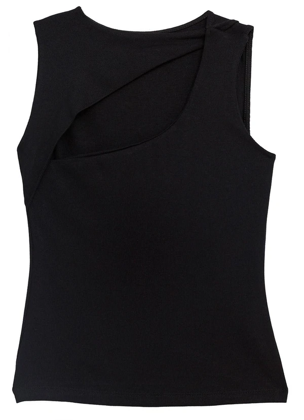 Enfim - Blusa Justa Cut Out Canelada Preto