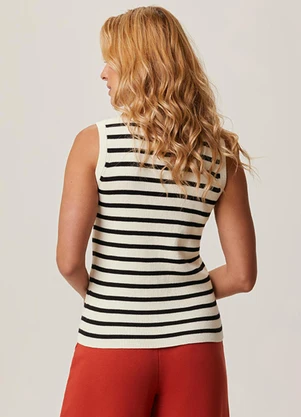 Malwee - Blusa Justa em Tricô Listrado Preto - MALWEE