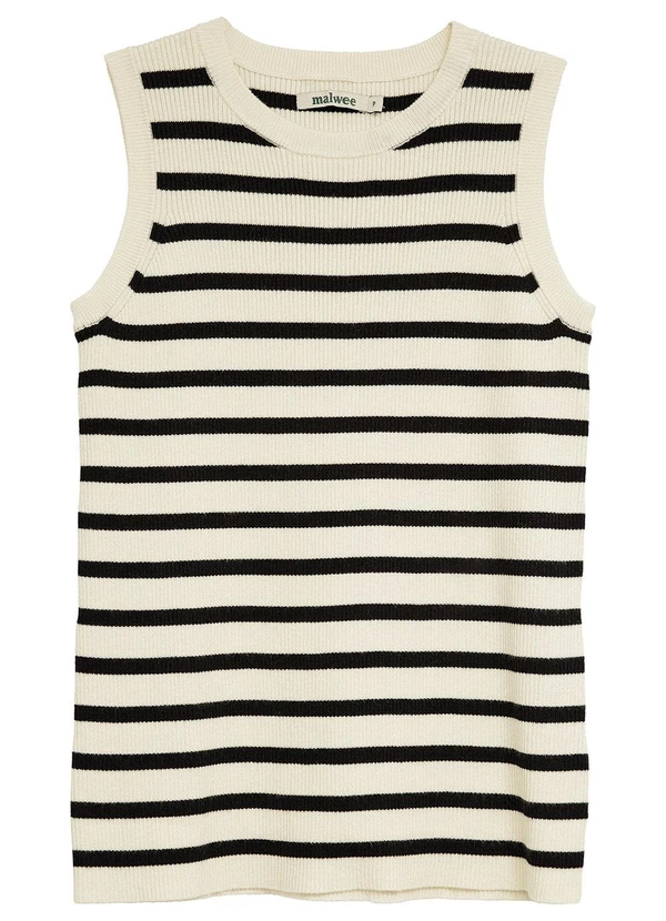 Malwee - Blusa Justa em Tricô Listrado Preto