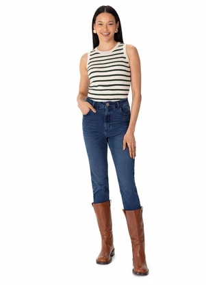 Malwee - Blusa Justa em Tricô Listrado Verde - MALWEE