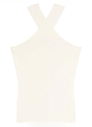 Enfim - Blusa Justa em Tricot Canelado Off White - ENFIM