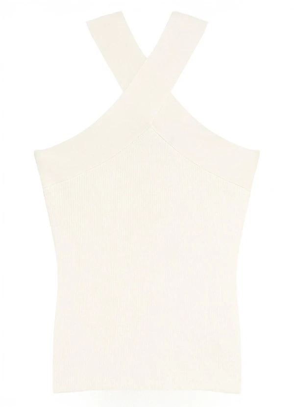 Enfim - Blusa Justa em Tricot Canelado Off White