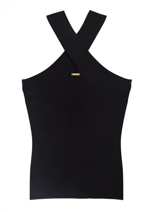 Enfim - Blusa Justa em Tricot Canelado Preto - ENFIM