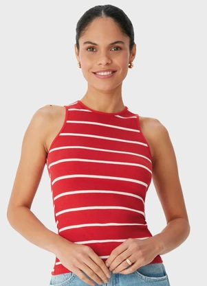 Malwee - Blusa Justa Listrada Vermelho - MALWEE