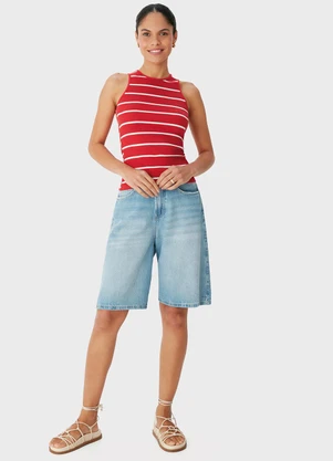 Malwee - Blusa Justa Listrada Vermelho - MALWEE