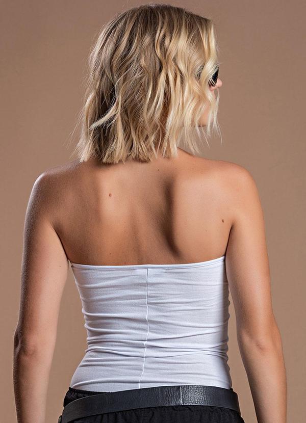 Choyee - Blusa Justa sem Alças com Franzido Branco 2