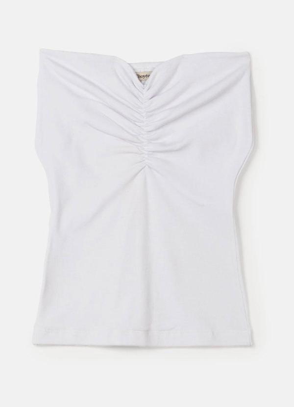 Choyee - Blusa Justa sem Alças com Franzido Branco 7