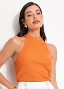 Blusa Laranja em Malha Tweed.