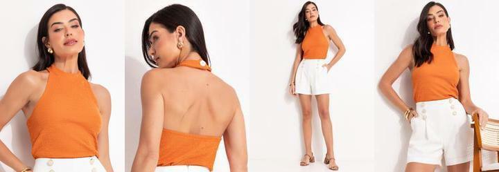 Blusa Laranja em Malha Tweed.