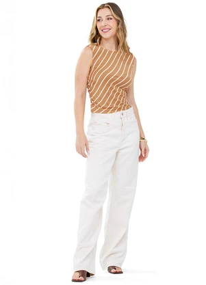 Outlet - Blusa Listrada Assimétrica Adulto Feminino Bege - OUTLET