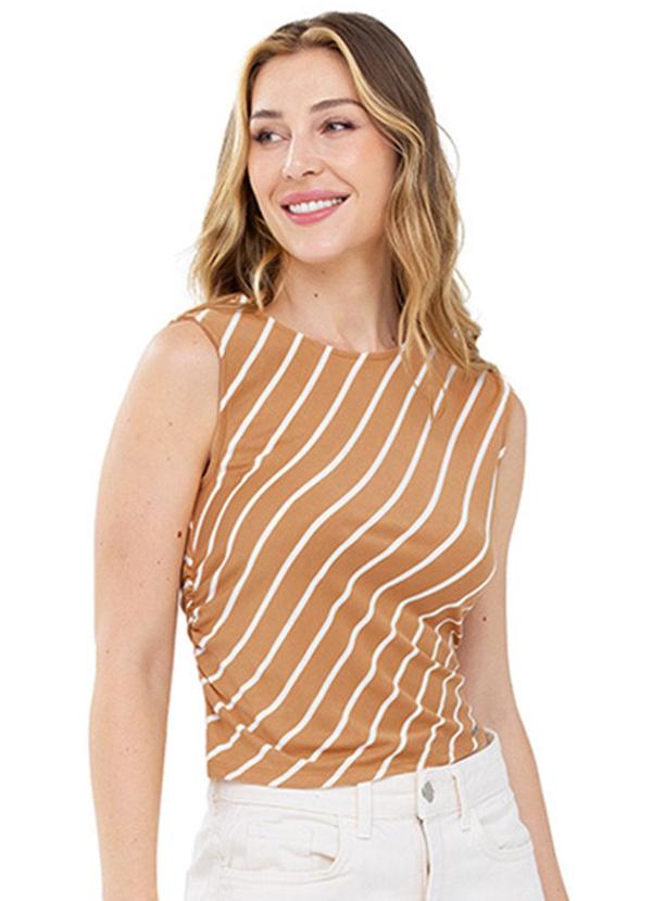 Rezzato - Blusa Listrada Assimétrica Adulto Feminino Bege