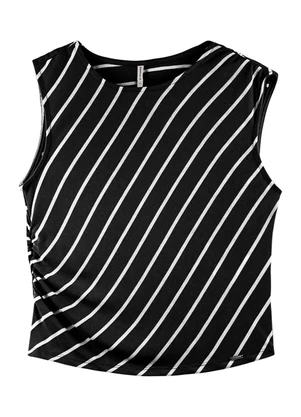 Outlet - Blusa Listrada Assimétrica Adulto Feminino Preto - OUTLET
