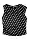 Outlet - Blusa Listrada Assimétrica Adulto Feminino Bege - variação: Preto