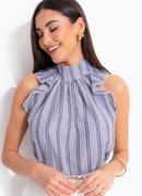 Blusa Listrado Azul em Crepe Anarruga