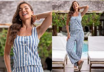 Blusa Listrado Azul em Moletinho Eco Listrado