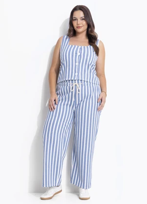 Quintess - Blusa Listrado Azul em Moletinho Eco Listrado - QUINTESS