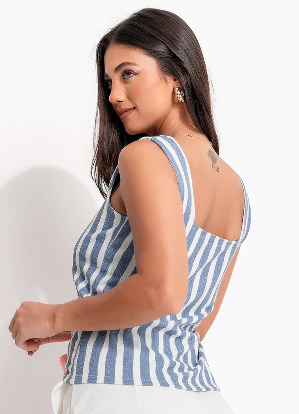 Quintess - Blusa Listrado Azul em Moletinho Eco Listrado 8