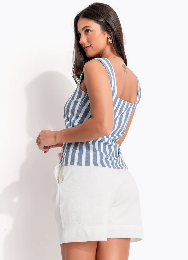 Quintess - Blusa Listrado Azul em Moletinho Eco Listrado 6
