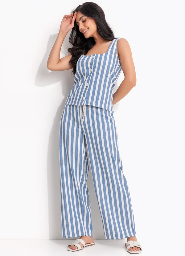 Quintess - Blusa Listrado Azul em Moletinho Eco Listrado 3