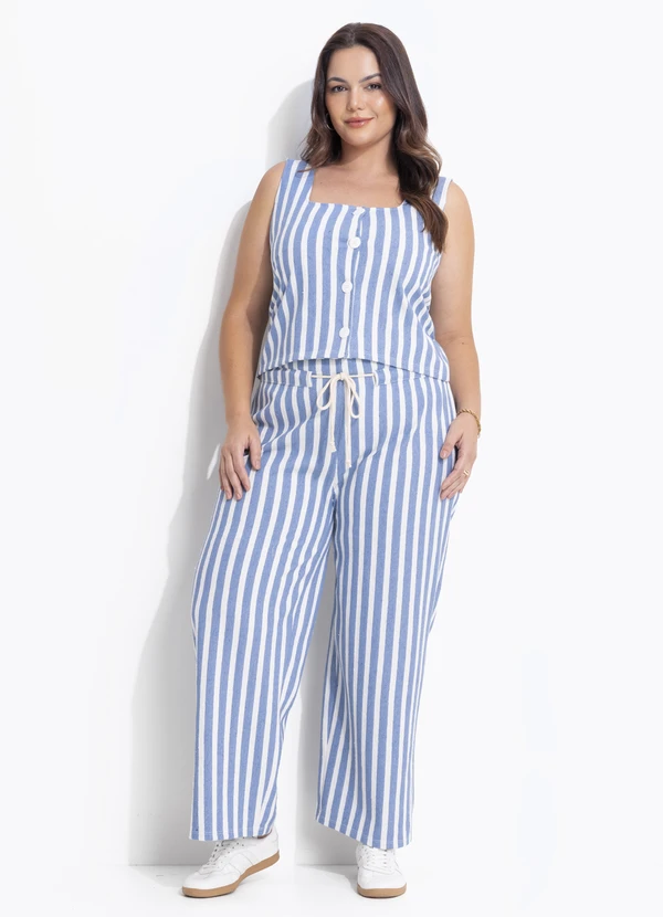 Quintess - Blusa Listrado Azul em Moletinho Eco Listrado 2