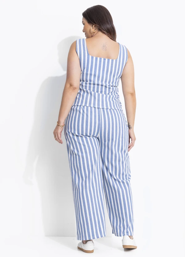 Quintess - Blusa Listrado Azul em Moletinho Eco Listrado