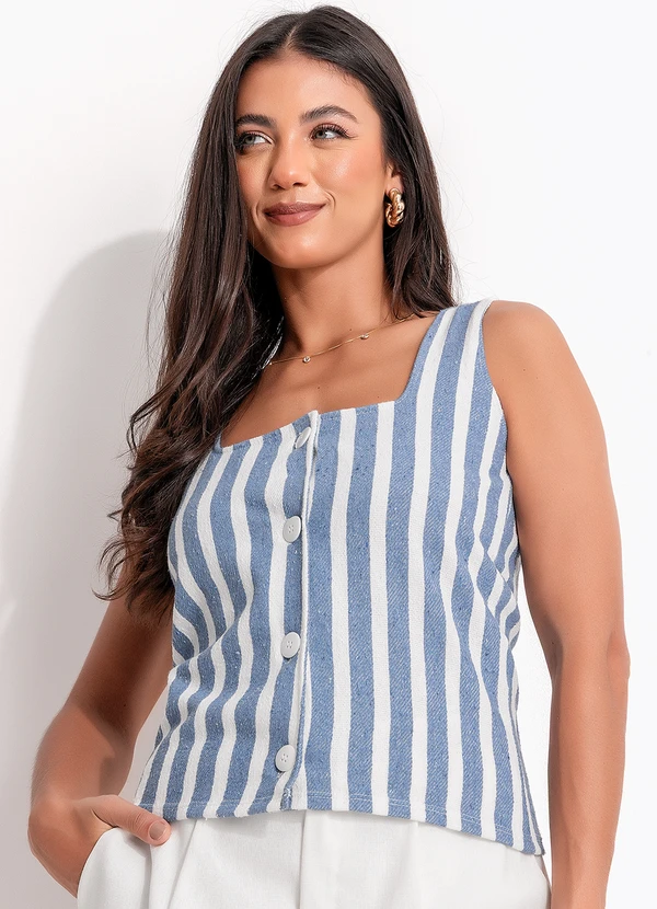 Quintess - Blusa Listrado Azul em Moletinho Eco Listrado 9