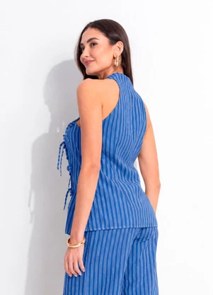 Quintess - Blusa Listrado Azul em Poliéster com Viscose - QUINTESS
