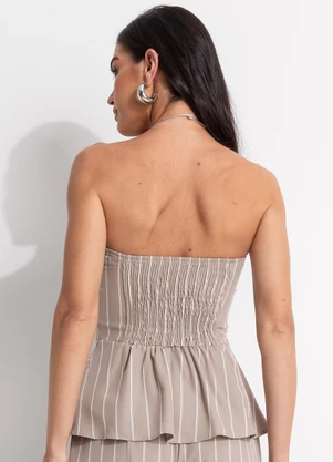 Quintess - Blusa Listrado Bege em Alfaiataria Risca de Giz - QUINTESS