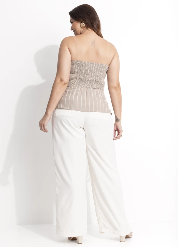 Quintess - Blusa Listrado Bege em Alfaiataria Risca de Giz 11