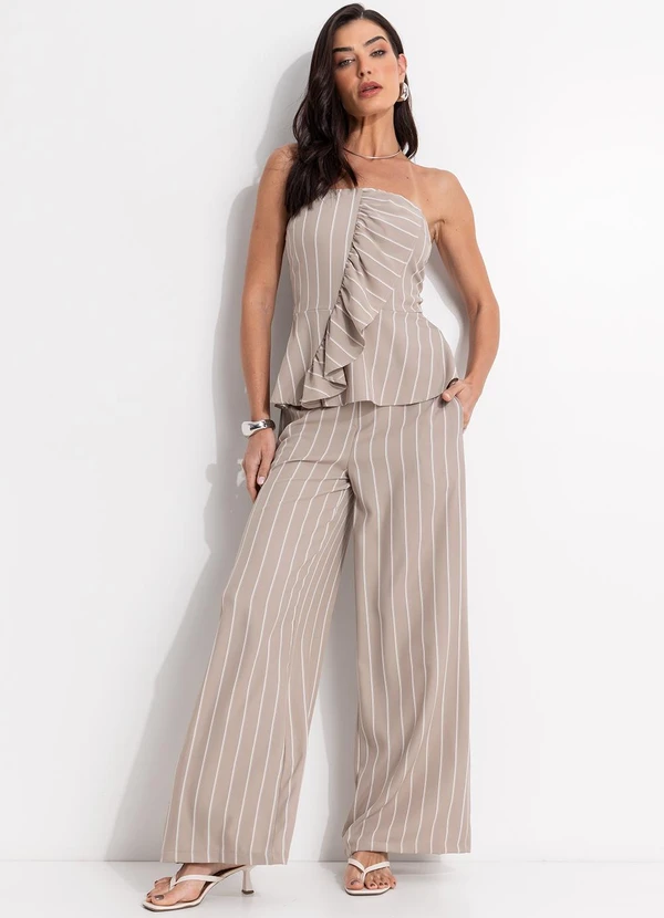 Quintess - Blusa Listrado Bege em Alfaiataria Risca de Giz 3