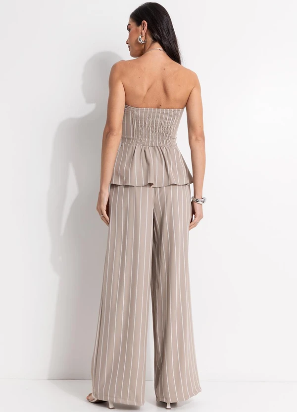 Quintess - Blusa Listrado Bege em Alfaiataria Risca de Giz 5