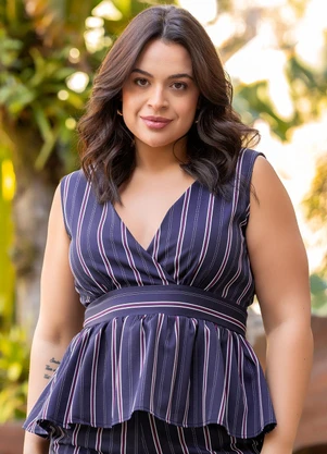 Quintess - Blusa Listrado Marinho em Poliéster com Elastano - QUINTESS