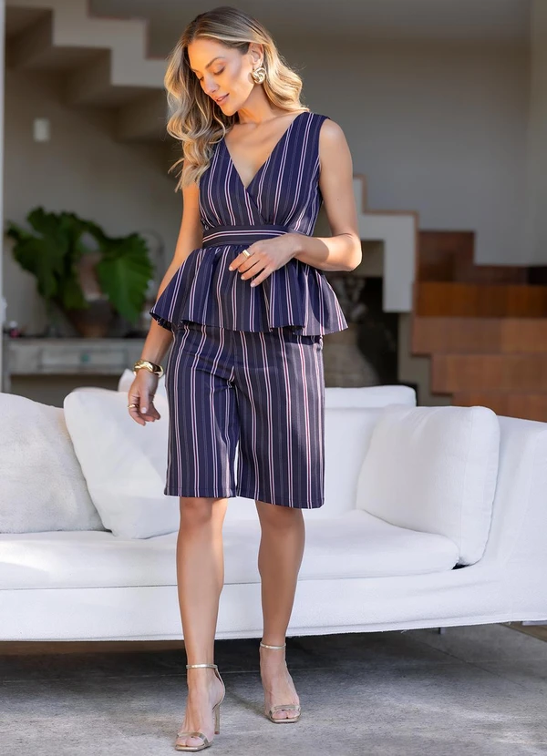 Quintess - Blusa Listrado Marinho em Poliéster com Elastano 3