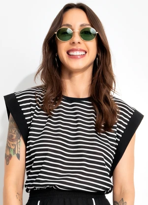 Bimini - Blusa Listrado Preto e Branco em Canelado - BIMINI