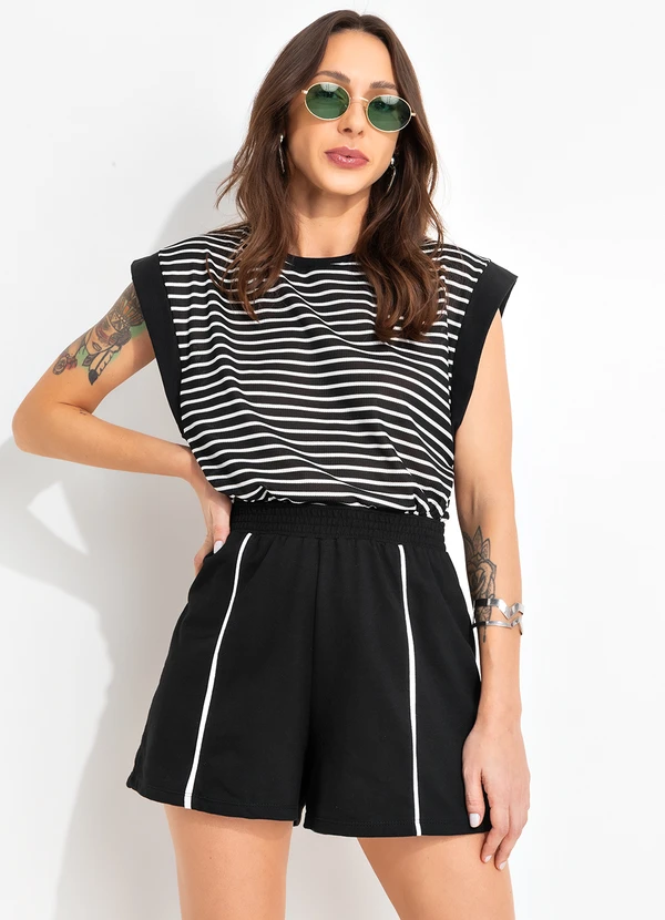 Bimini - Blusa Listrado Preto e Branco em Canelado 6