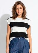 Blusa Listrado Preto e Branco em Malha de Algod�o