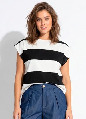 Blusa (Listrado Preto e Branco) em Malha de Algod�o