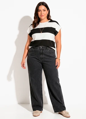 Quintess - Blusa Listrado Preto e Branco em Malha de Algodão - QUINTESS