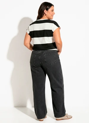 Quintess - Blusa Listrado Preto e Branco em Malha de Algodão - QUINTESS
