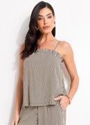 Blusa Listrado Preto em Viscose Plana