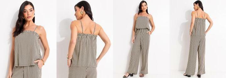Blusa Listrado Preto em Viscose Plana