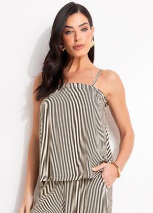 Blusa (Listrado Preto) em Viscose Plana