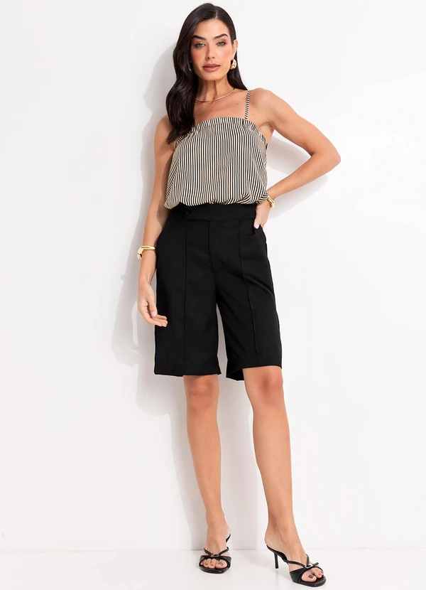 Quintess - Blusa Listrado Preto em Viscose Plana 9