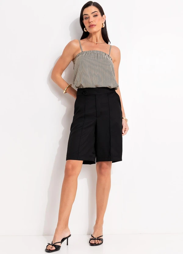 Quintess - Blusa Listrado Preto em Viscose Plana 7