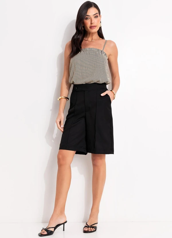 Quintess - Blusa Listrado Preto em Viscose Plana 6