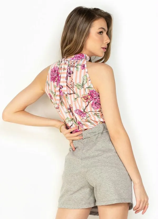 Moda Pop - Blusa Listras Floral com Amarração 2