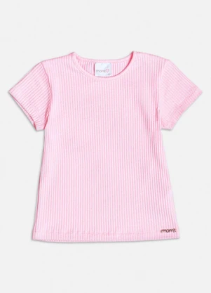 Momi - Blusa Manga Curta Básica Canelada Rosa Rosa - MOMI