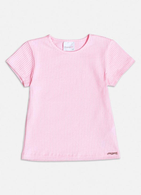 Momi - Blusa Manga Curta Básica Canelada Rosa Rosa