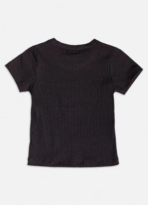 Momi - Blusa Manga Curta Canelada com Strass Preto - MOMI