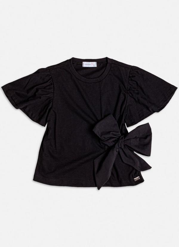 Momi - Blusa Manga Curta com Recorte e Laço Preto